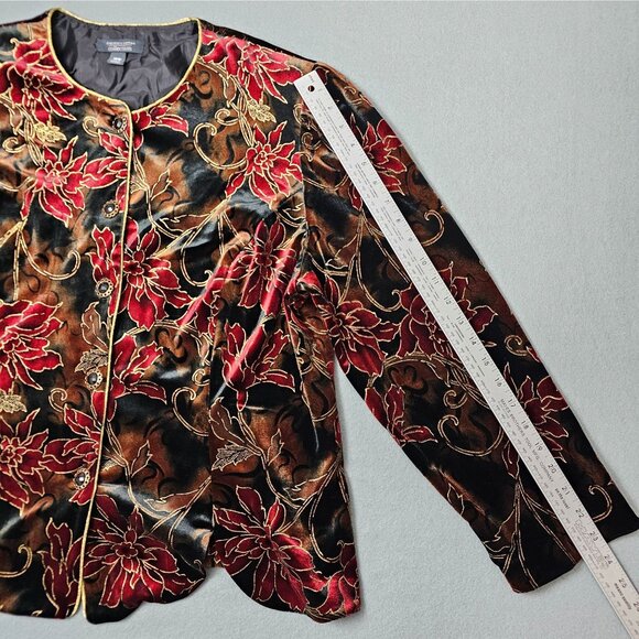 Dressbarn Floral Velvet Jacket 18W Women Black Red Gold Dressy Holiday Christmas - Picture 12 of 13